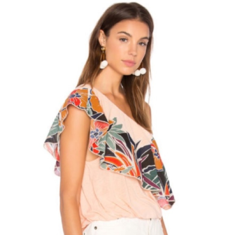 FREE PEOPLE Annka Ruffle One-Shoulder Tank - PEACH